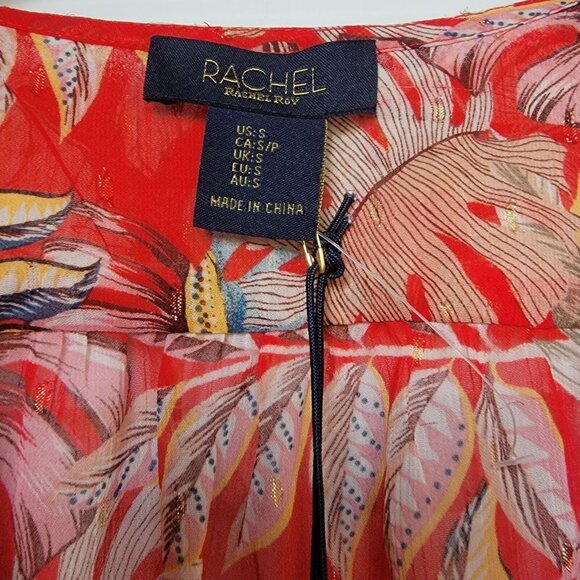 ❤️❤️❤️ Rachel Roy Crop Top Women Size S V-Neck Red leaves tropical print lined - Picture 3 of 6